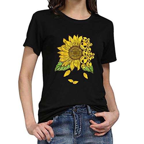 Womens Plus Size Print Funny Sunflower Short Sleeve T-Shirt Blouse Tops Summer Casual Loose,Cap Sleeve Cute T-Shirt Tops XL