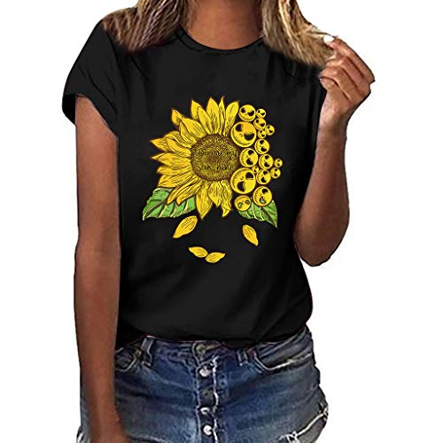Womens Plus Size Print Funny Sunflower Short Sleeve T-Shirt Blouse Tops Summer Casual Loose,Cap Sleeve Cute T-Shirt Tops XL