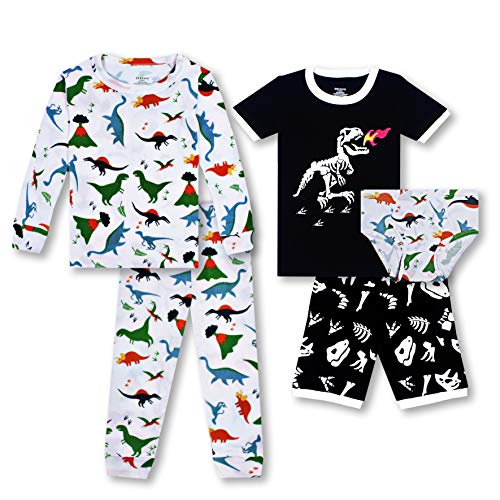 ZEBZOO Pajamas for Boys Little Kid Jammies Briefs Set 5-Piece Sleepwear 100% Cotton Underwear Children Tops Pants Size 12 Dinosaur