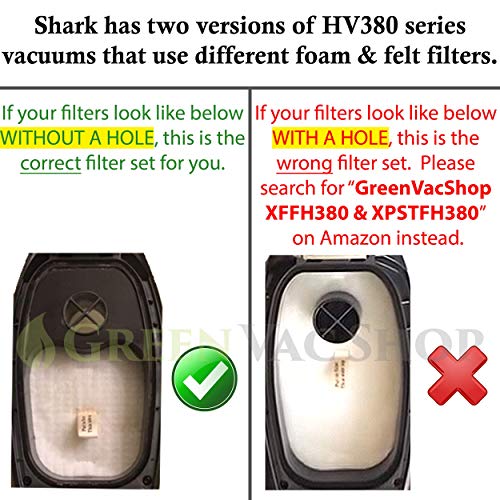 GreenVacShop Shark Rocket DuoClean HV380, HV380W, HV381, HV382, HV383, HV384Q Updated Replacement Filter Set, 6 Pre-Filters (3 Foam+3 Felt) and 3 Post-Filters, Replaces Shark Part# XPMFK320 XPSTFH380