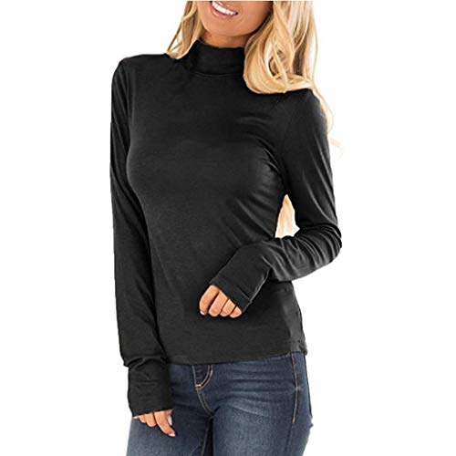 Fitfulvan Women's Turtleneck Slim Long Sleeve Top Fashion Solid Color Elegant Pullover Black