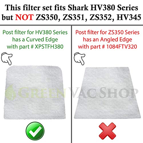 GreenVacShop Shark Rocket DuoClean HV380, HV380W, HV381, HV382, HV383, HV384Q Updated Replacement Filter Set, 6 Pre-Filters (3 Foam+3 Felt) and 3 Post-Filters, Replaces Shark Part# XPMFK320 XPSTFH380