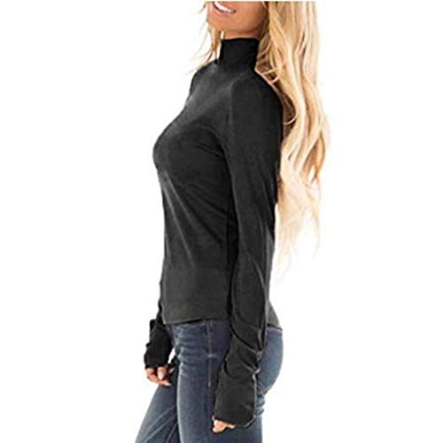Fitfulvan Women's Turtleneck Slim Long Sleeve Top Fashion Solid Color Elegant Pullover Black
