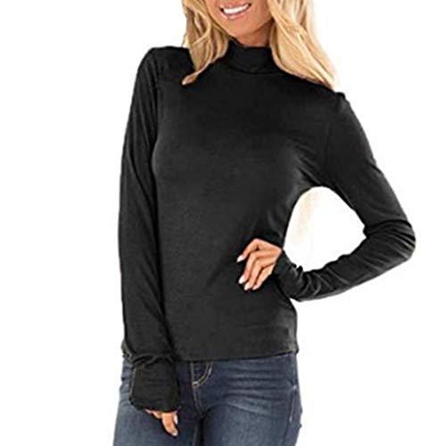 Fitfulvan Women's Turtleneck Slim Long Sleeve Top Fashion Solid Color Elegant Pullover Black