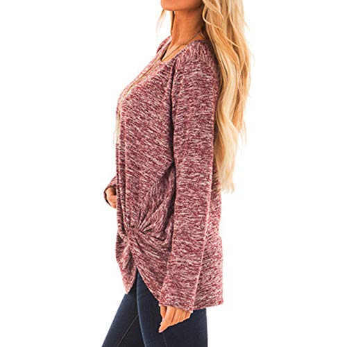 WUAI 2018, Womens Casual Shirts Long Sleeve O-Neck Loose Fit Fashion Solid Running Athletic Tops（Pink,Size 2XL