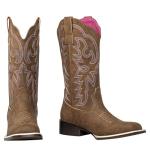 Women's Wide Square Toe Western Cowboy Boots - Brown