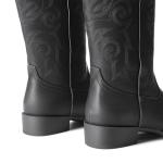 DREAM PAIRS Black Embroidered Square Toe Cowboy Boots