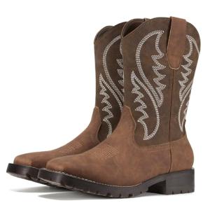 Men's Rollda Square Toe Cowboy Boots in Dark Brown