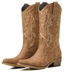 Tan Mid Calf Square Toe Cowboy Boots for Women