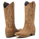Tan Mid Calf Square Toe Cowboy Boots for Women