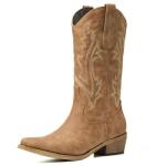 Tan Mid Calf Square Toe Cowboy Boots for Women