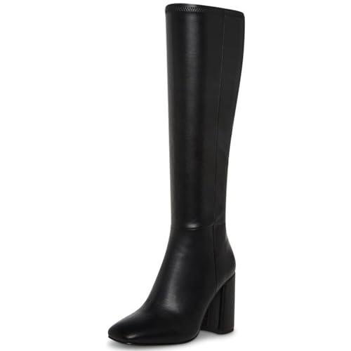 SOVANYOU Black Leather Knee High Square Toe Boots