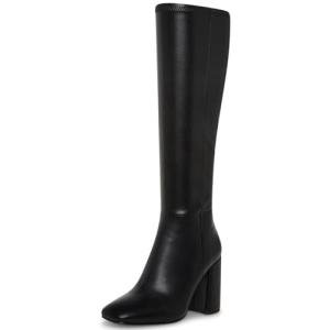SOVANYOU Black Leather Knee High Square Toe Boots