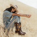 Women’s Square Toe Cowboy Boots with Sunflower Design