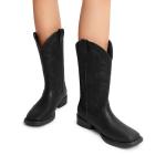 DREAM PAIRS Black Embroidered Square Toe Cowboy Boots