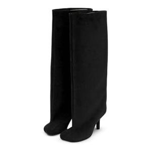 Black Knee High Square Toe Boots for Women