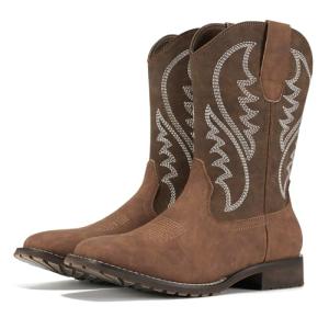 Men's Rollda Square Toe Cowboy Boots in Dark Brown