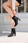 Coutgo Women's Black Square Toe Ankle Booties