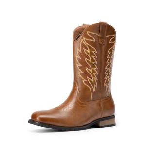 Men's Brown Square Toe Slip-On Cowboy Boots