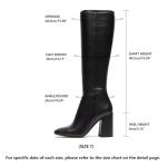 SOVANYOU Black Leather Knee High Square Toe Boots