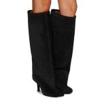 Black Knee High Square Toe Boots for Women