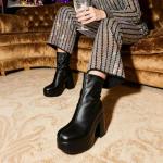 DREAM PAIRS Women's Black Chunky Heel Square Toe Boots