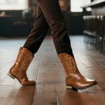 Men's Brown Square Toe Slip-On Cowboy Boots