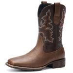 Suokdil Men's Brown Square Toe Cowboy Boots