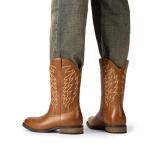 Men's Brown Square Toe Slip-On Cowboy Boots