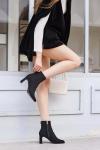 Coutgo Women's Black Square Toe Ankle Booties