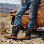 Men's Rollda Square Toe Cowboy Boots - Brown/Black