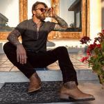 Suokdil Men's Brown Square Toe Cowboy Boots