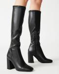 SOVANYOU Black Leather Knee High Square Toe Boots