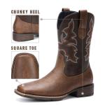 Suokdil Men's Brown Square Toe Cowboy Boots