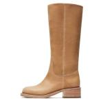 Tan Knee High Square Toe Boots for Women