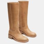 Tan Knee High Square Toe Boots for Women