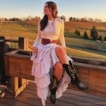 Brown Square Toe Cowgirl Boots with Floral Embroidery