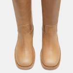 Tan Knee High Square Toe Boots for Women