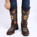 Women’s Square Toe Cowboy Boots with Sunflower Design
