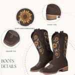 Brown Square Toe Cowgirl Boots with Floral Embroidery