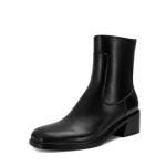 Black Leather Ankle Boots with Square Toe