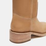 Tan Knee High Square Toe Boots for Women