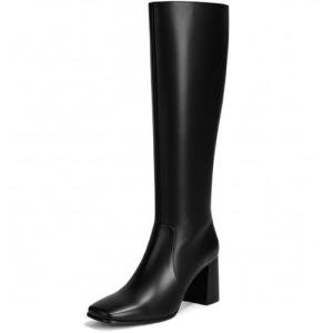 Women's Square Toe Knee High Boots with Chunky Heel