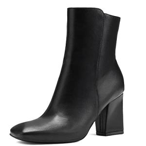 Mysoft Women's Square Toe Chunky Heel Ankle Boots