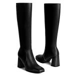 Women's Square Toe Knee High Boots with Chunky Heel
