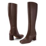 SOVANYOU Women’s Dark Brown Square Toe Knee High Boots