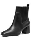 Coutgo Women's Black Square Toe Ankle Boots