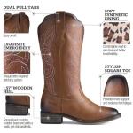 Rollda Women's Square Toe Mid Calf Cowboy Boots