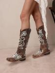 Women’s Embroidered Mid Calf Square Toe Cowboy Boots