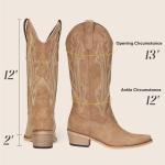 Tan Mid Calf Square Toe Cowboy Boots for Women